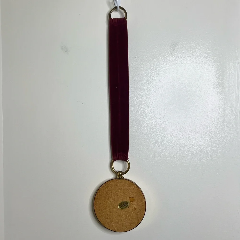 Vintage Convex Mirror Witch’s Eye 5.5” diameter Dark Red Velvet Hanger Poncelet